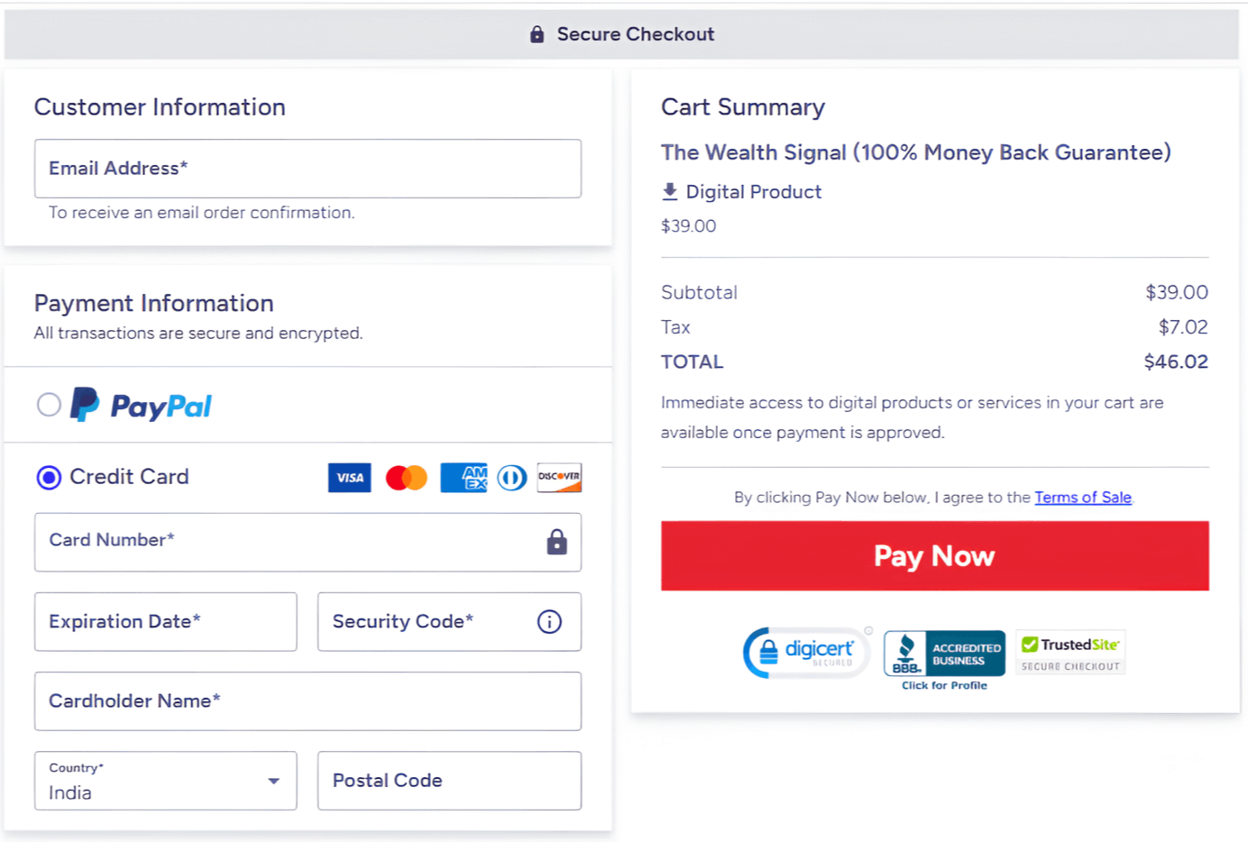 The Wealth Signal  checkout page